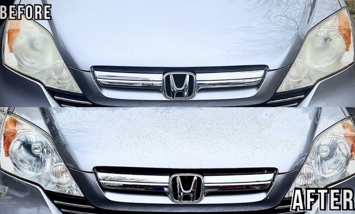 Honda CR-V headlights before and after restoration